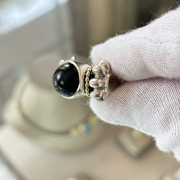 Lagos Caviar 925 & 18k Gold Cocktail Ring with Black Onyx 6 - Picture 3 of 9